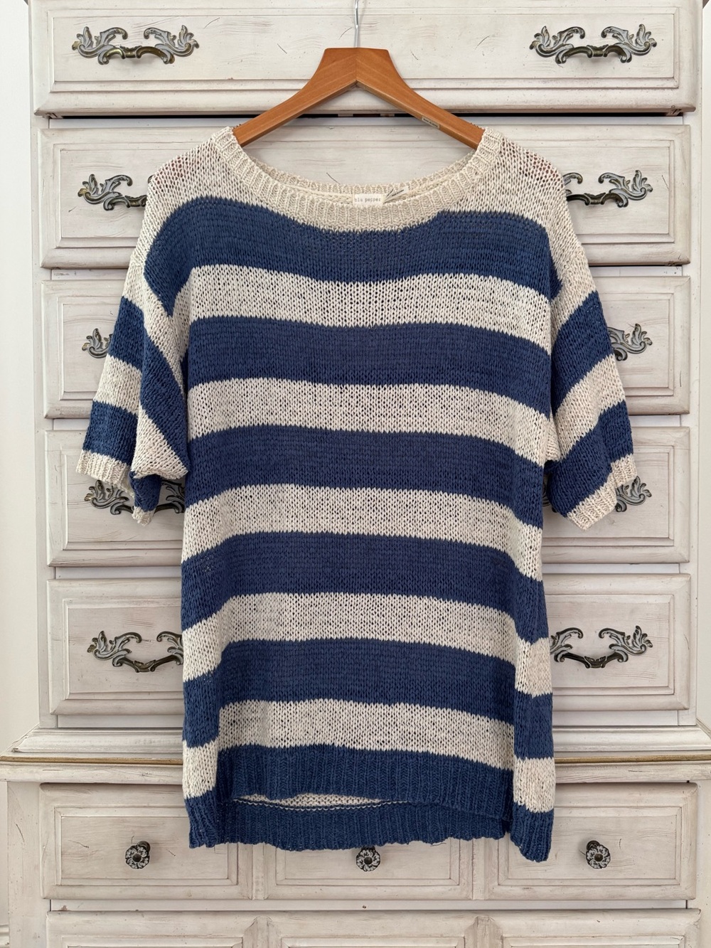 Vici Blue Striped Knit Boho Top
